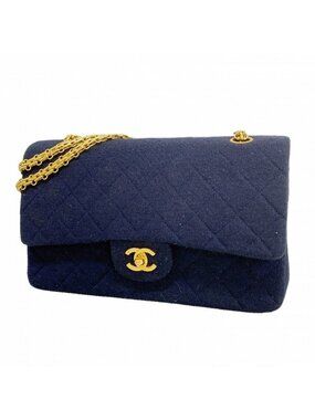 Chanel Shoulder Bag Quilted Navy Gold